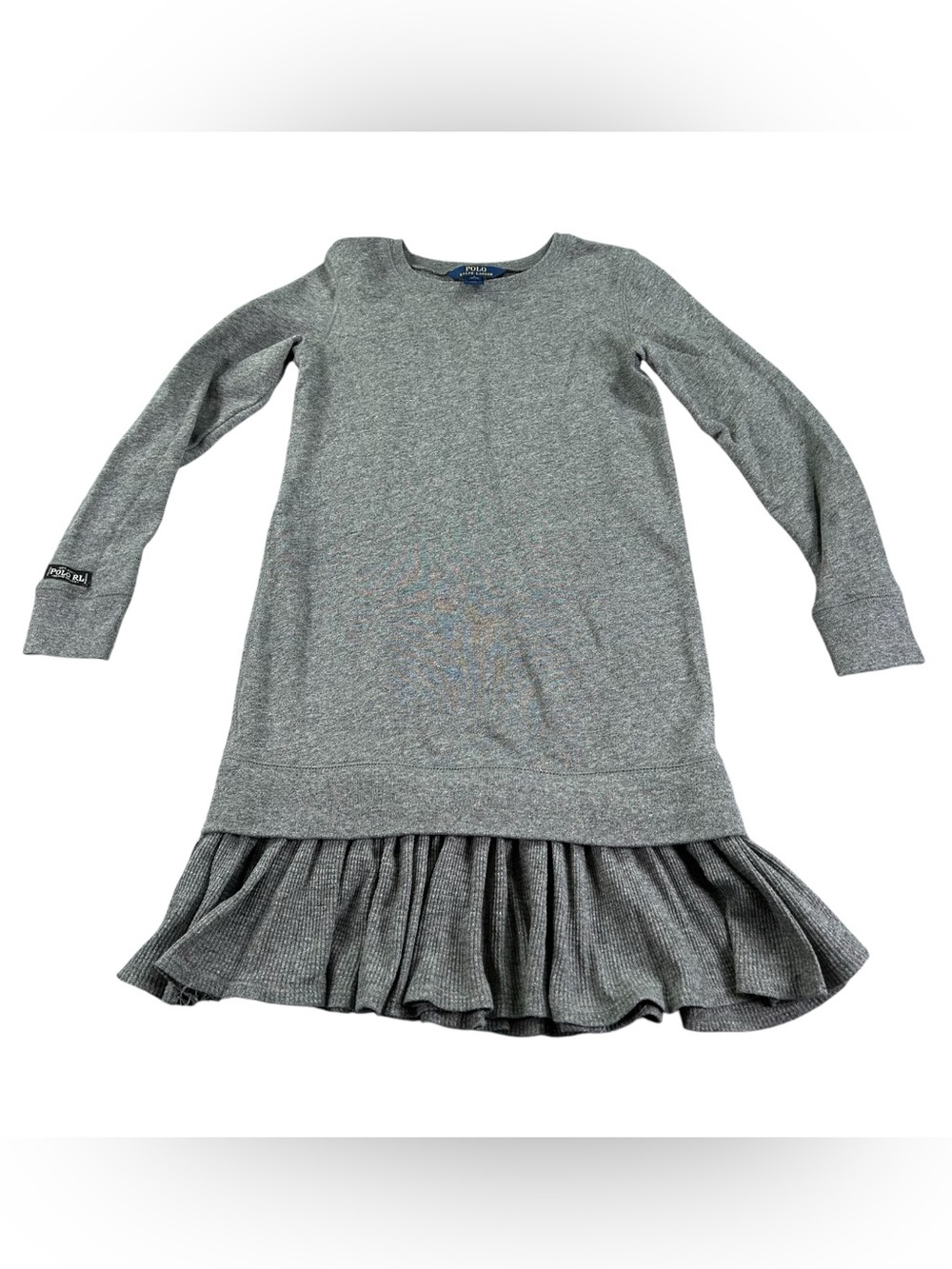 Polo Ralph Lauren Sweatshirt Dress Girls L 12-14 Gray Ruffle Drop Waist Preppy